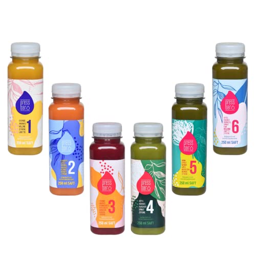 5 Tage Saftkur von Pressbar | 30 Flaschen | 6 verschiedene kaltgepresste Säfte pro Tag | hochwertige Obst & Gemüse Säfte | ideal für Deine Kur | Achtung: Kühlware, nach Erhalt sofort kühlen