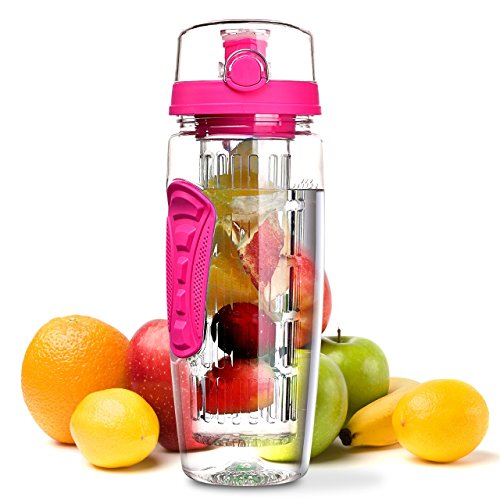 Nomisty Wasserflasche mit Fruchteinsatz,1000ML Fruit Infuser Sports Trinkflasche BPA-Frei mit Kühlung Obst Flasche (Rosa)