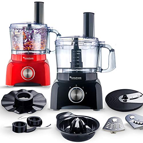 Turbotronic/Küchenmaschine mit Mixer/rot, schwarz / 800W, 1,2L Behälter, Food Processor mit Entsafter, Zerkleinerer
